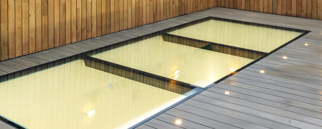 Terrace with a multipart skylight installed on the floor